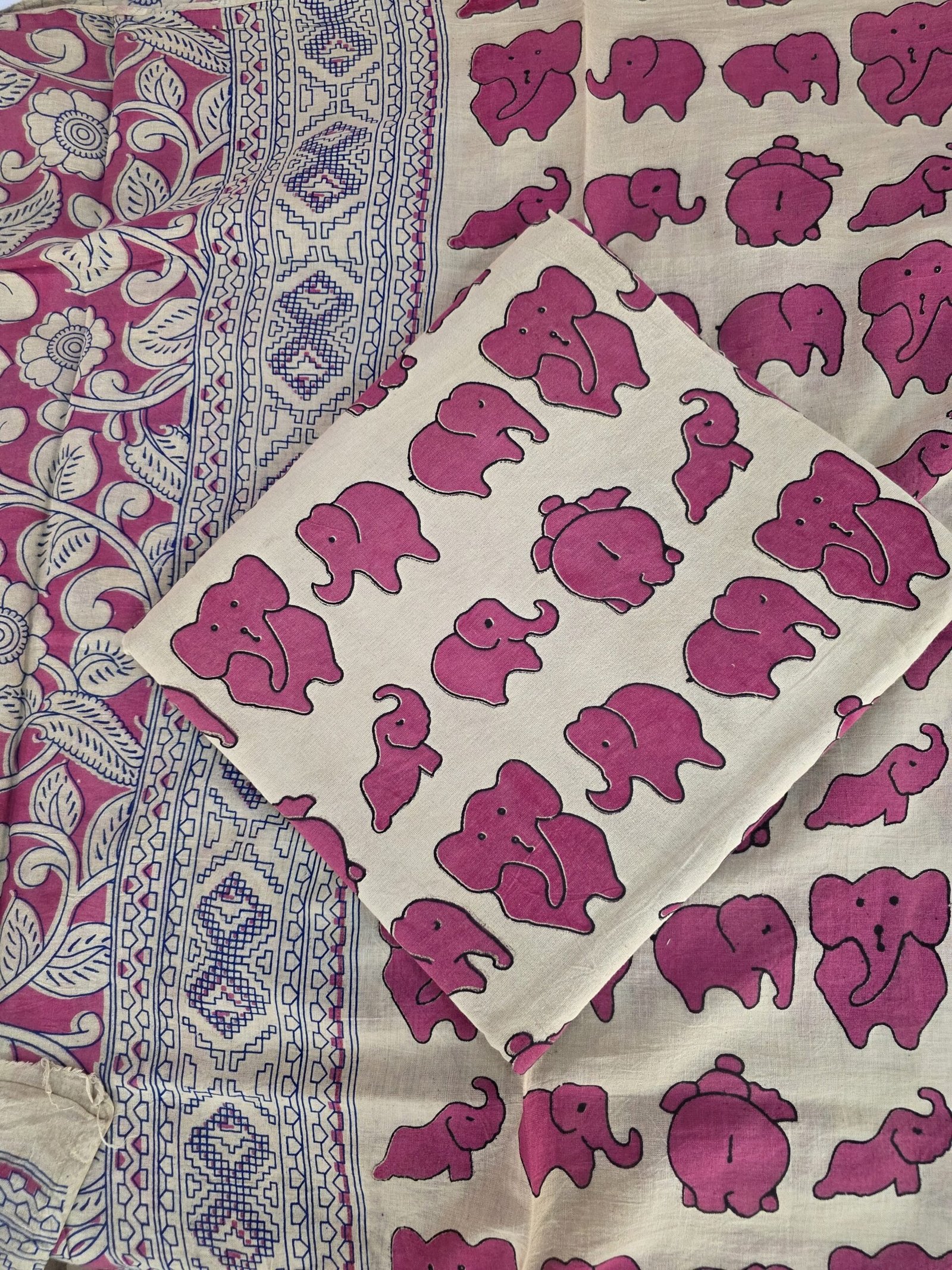 Kalamkari Cotton 2Pc Set(KC201) - pink elephant - Image 2