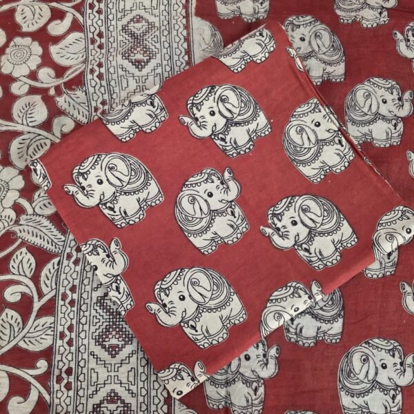 Kalamkari Cotton 2 Pc Set(KC204) - Red elephant