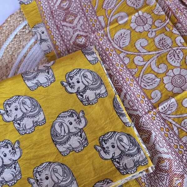 Kalamkari Cotton 2Pc Set(KC203) - Yellow