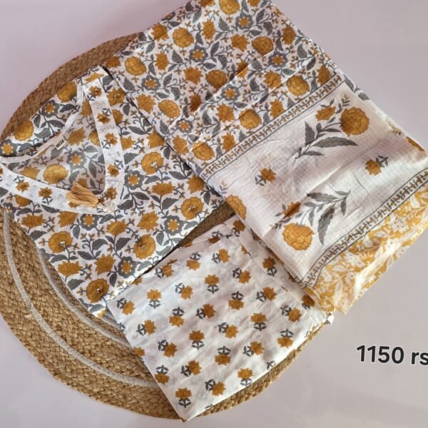 Jaipur Cotton Ready To Wear - White with Yellow Floral (JCRW01)