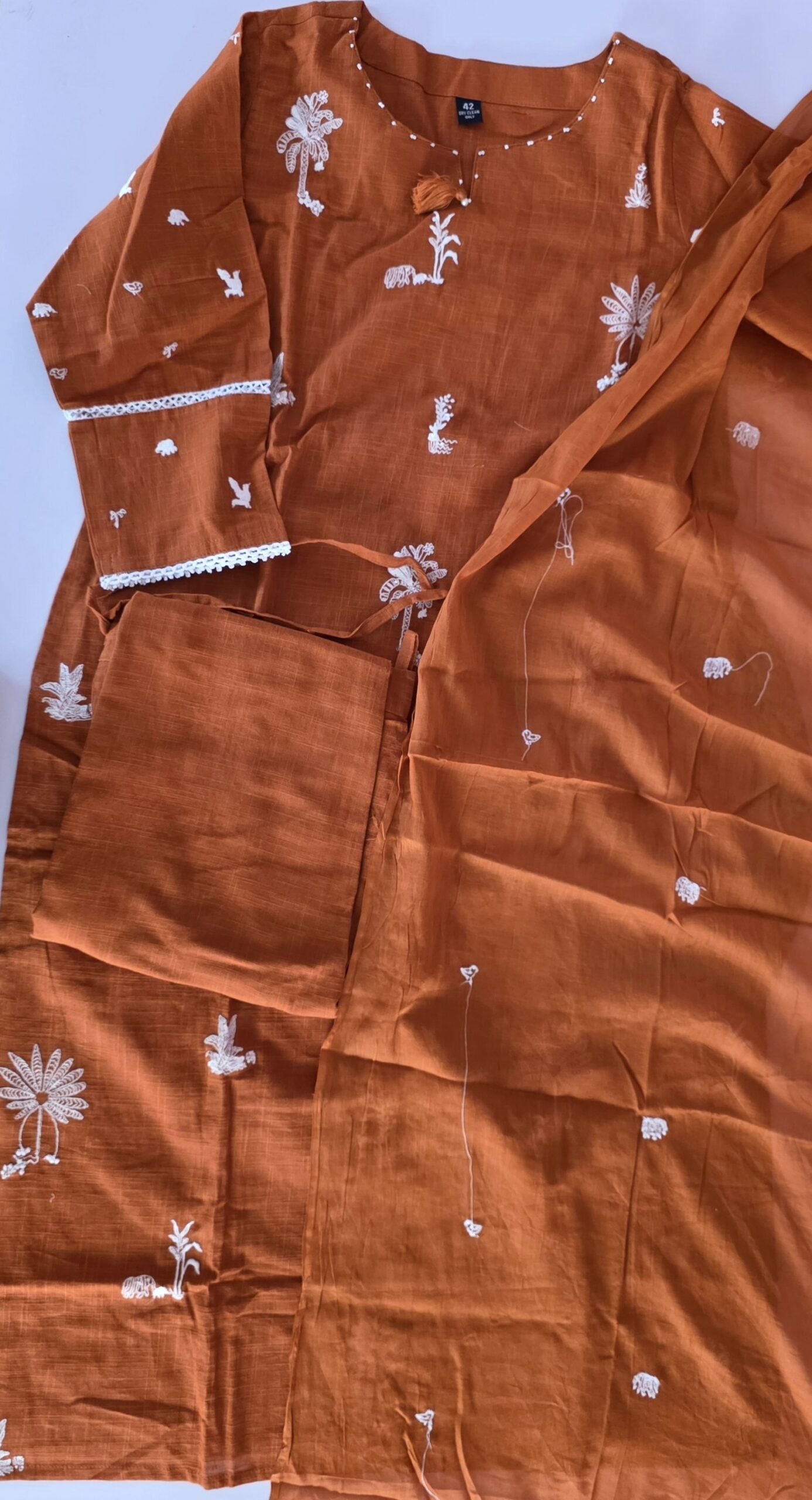 Jaipur Cotton Ready To Wear - Rust Orange Embroidery (JCRW08) - Image 2