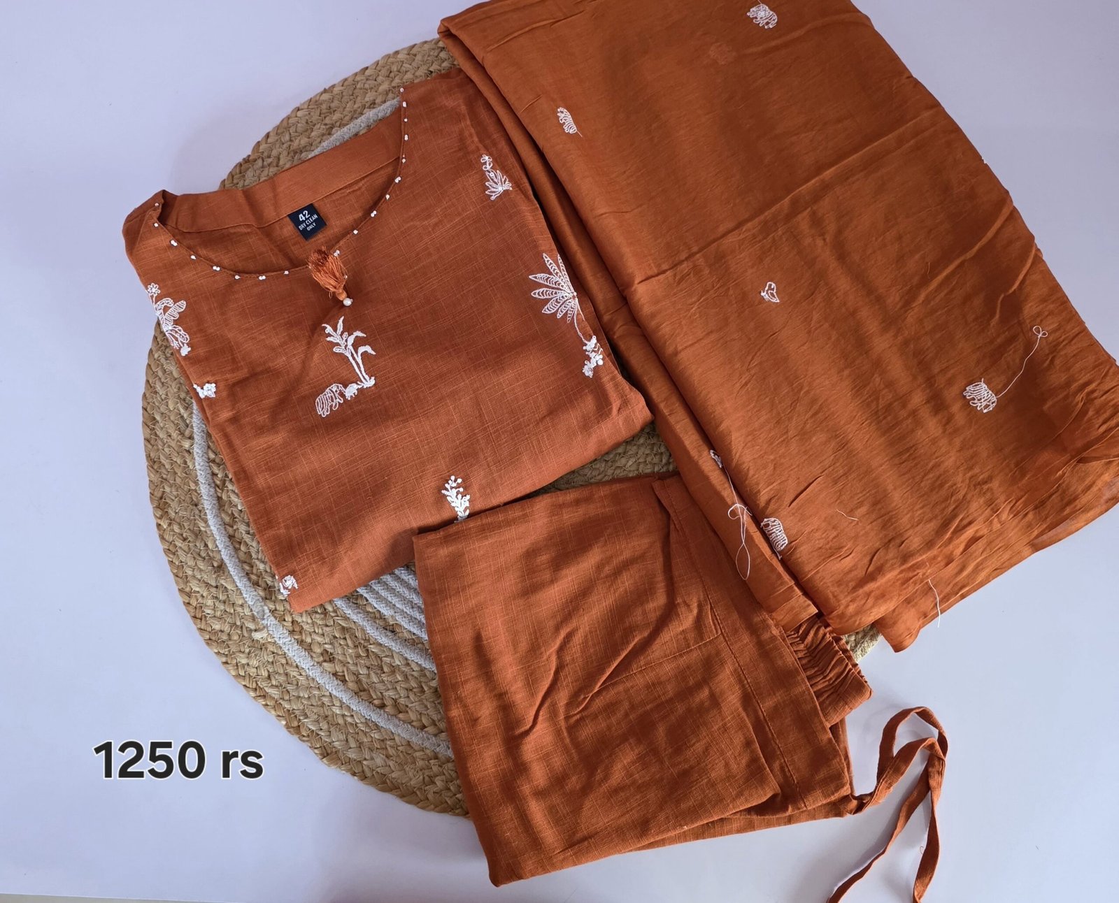 Jaipur Cotton Ready To Wear - Rust Orange Embroidery (JCRW08)