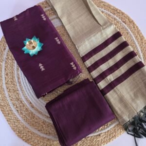 Raw Silk 3pc Set With Gold Dupatta - Wine