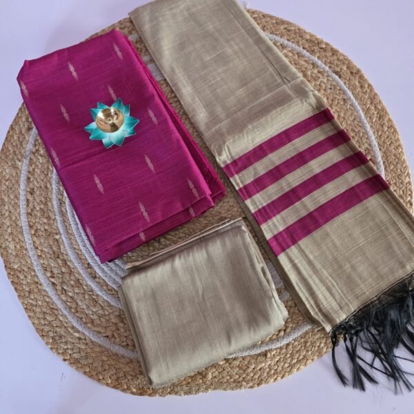 Raw Silk 3pc Set With Gold Dupatta - Rani Pink