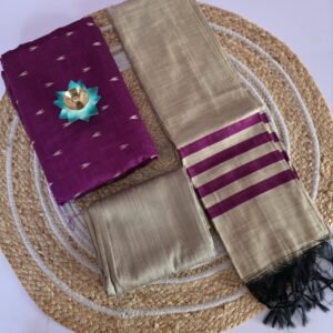 Raw Silk 3 Pc Set with Gold Dupatta - Magenta