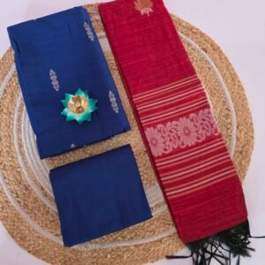 Raw Silk 3pc Set With Jacquard Zari Dupatta - Royal Blue