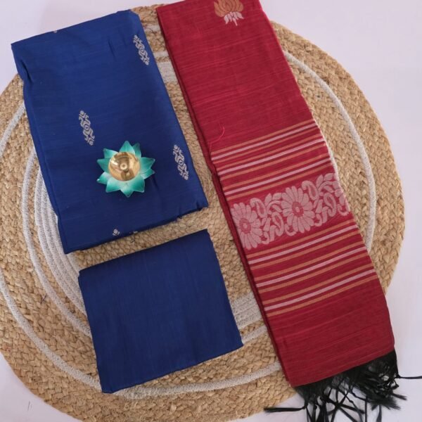 Raw Silk 3pc Set With Jacquard Zari Dupatta - Royal Blue