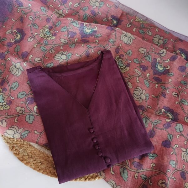 Vatican Silk Top with Digital Printed Kalamkari Dupatta