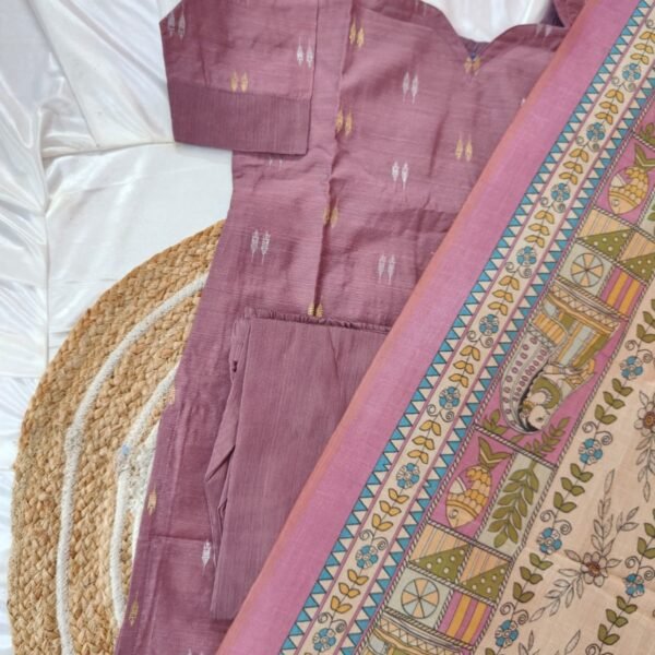 Raw Silk With Digital Printed Kalamkari Dupatta - Dusty Purple