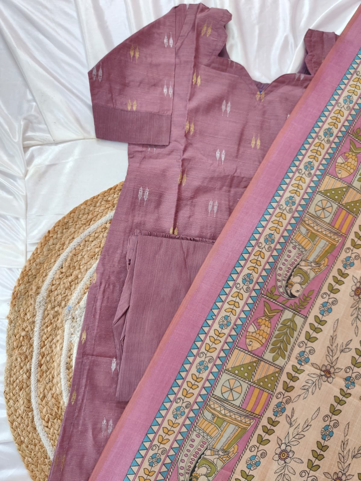 Raw Silk With Digital Printed Kalamkari Dupatta - Dusty Purple