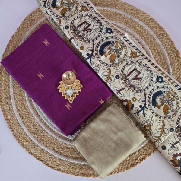 Raw Silk 3pc Set With Madhubani Dupatta - Royal Magenta