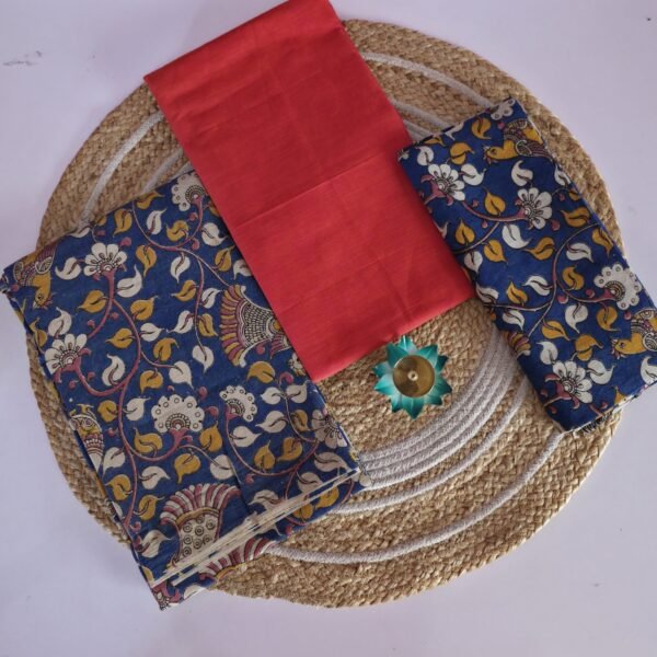 Kalamkari 3 Pc set - Orange With Blue Bird Print