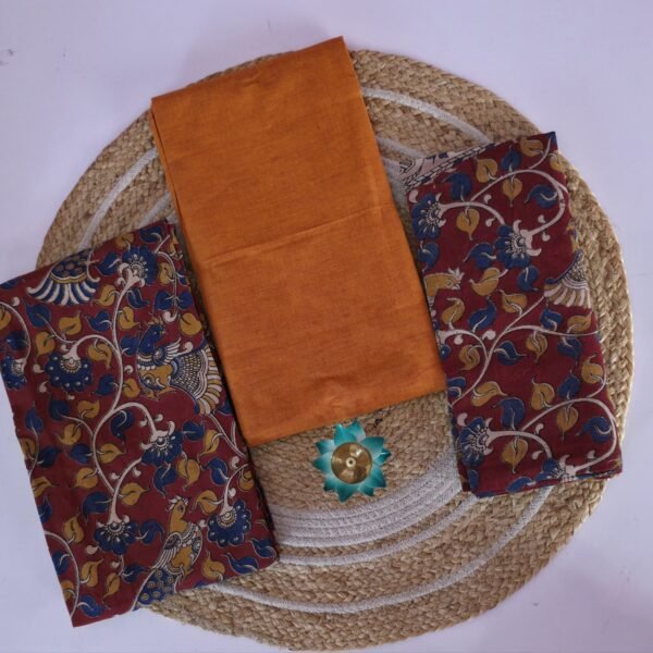 Kalamkari 3 Pc set - orange With Red Bird Print