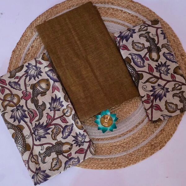 Kalamkari 3 Pc set - Mustard Fish print