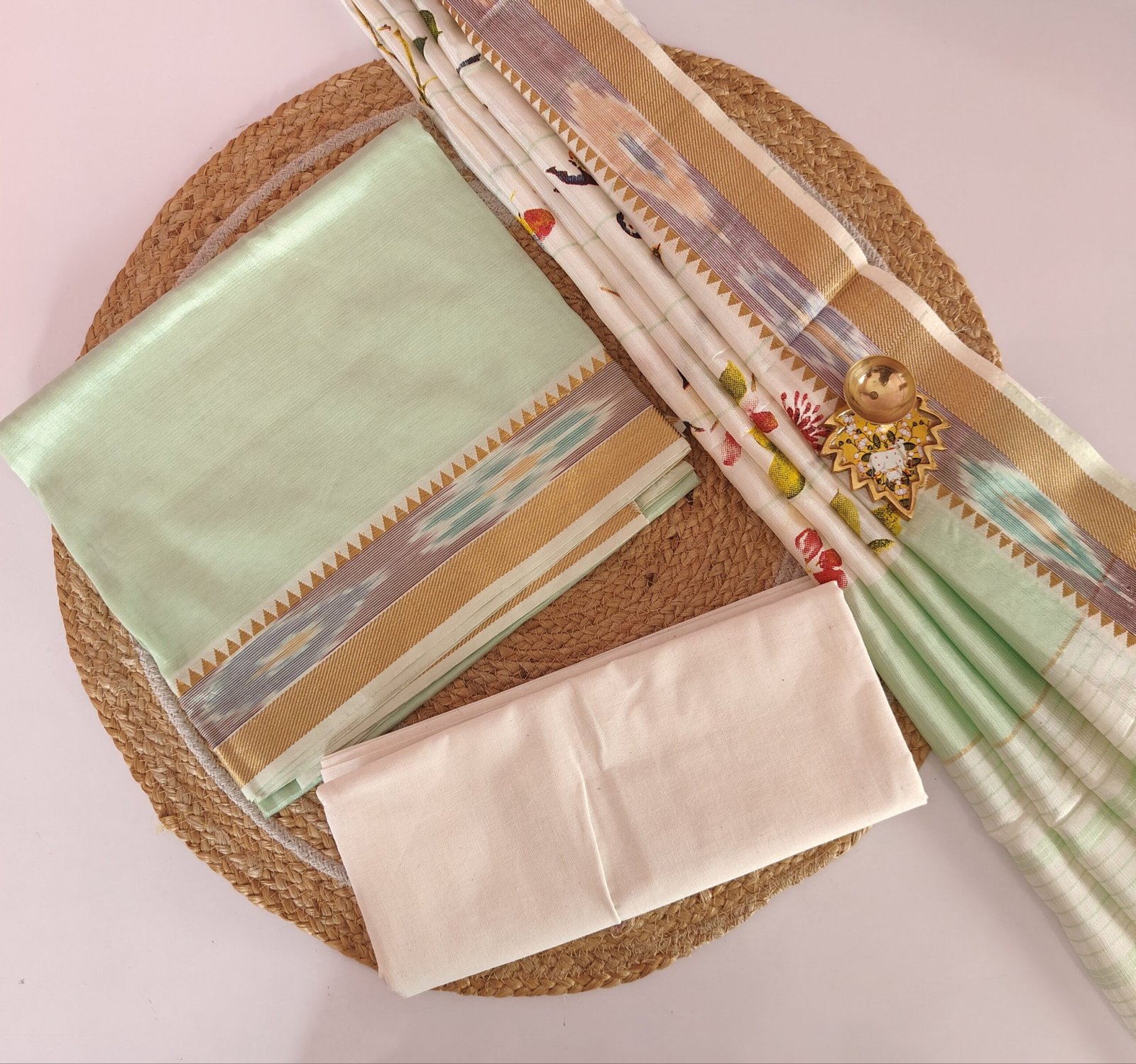 Mangalgiri Silk 3 Pc Set - Pastel Green - MS02 - Image 2