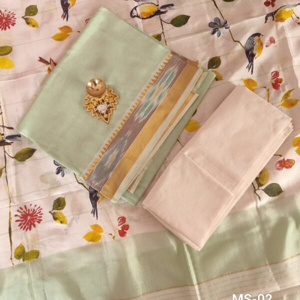 Mangalgiri Silk 3 Pc Set - Pastel Green - MS02