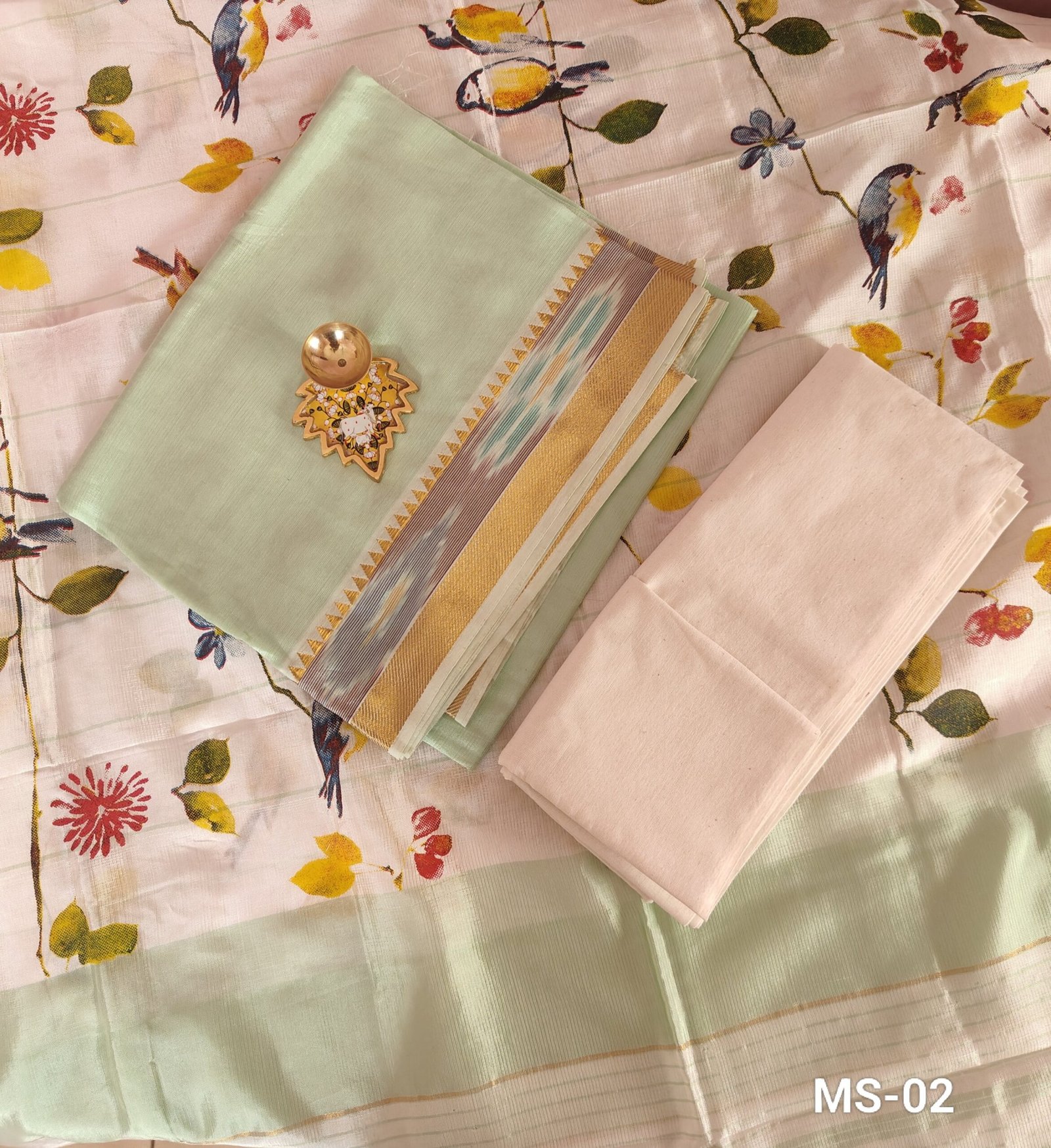 Mangalgiri Silk 3 Pc Set - Pastel Green - MS02
