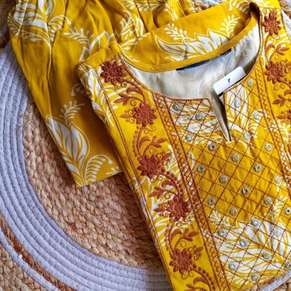 Rayon Embroidery Co Ords - Yellow