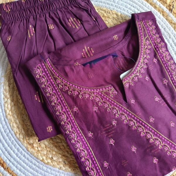 Rayon Embroidery Co Ords - purple