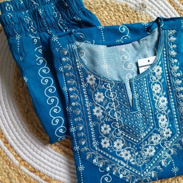 Rayon Embroidery Co Ords - Blue
