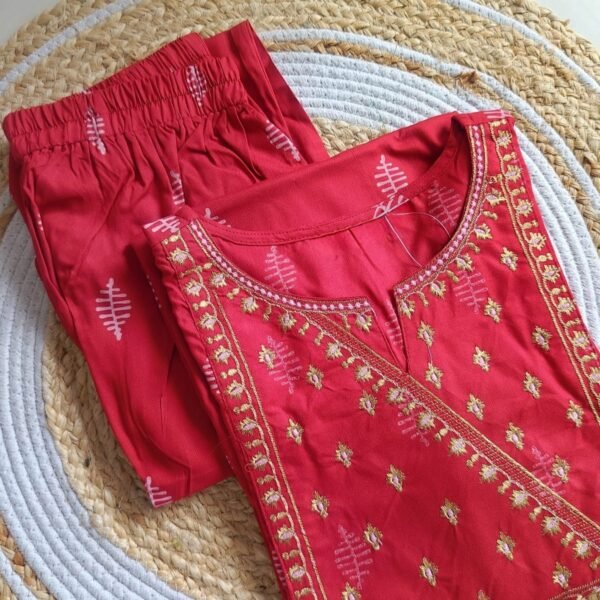 Rayon Embroidery Co Ord Set - Red