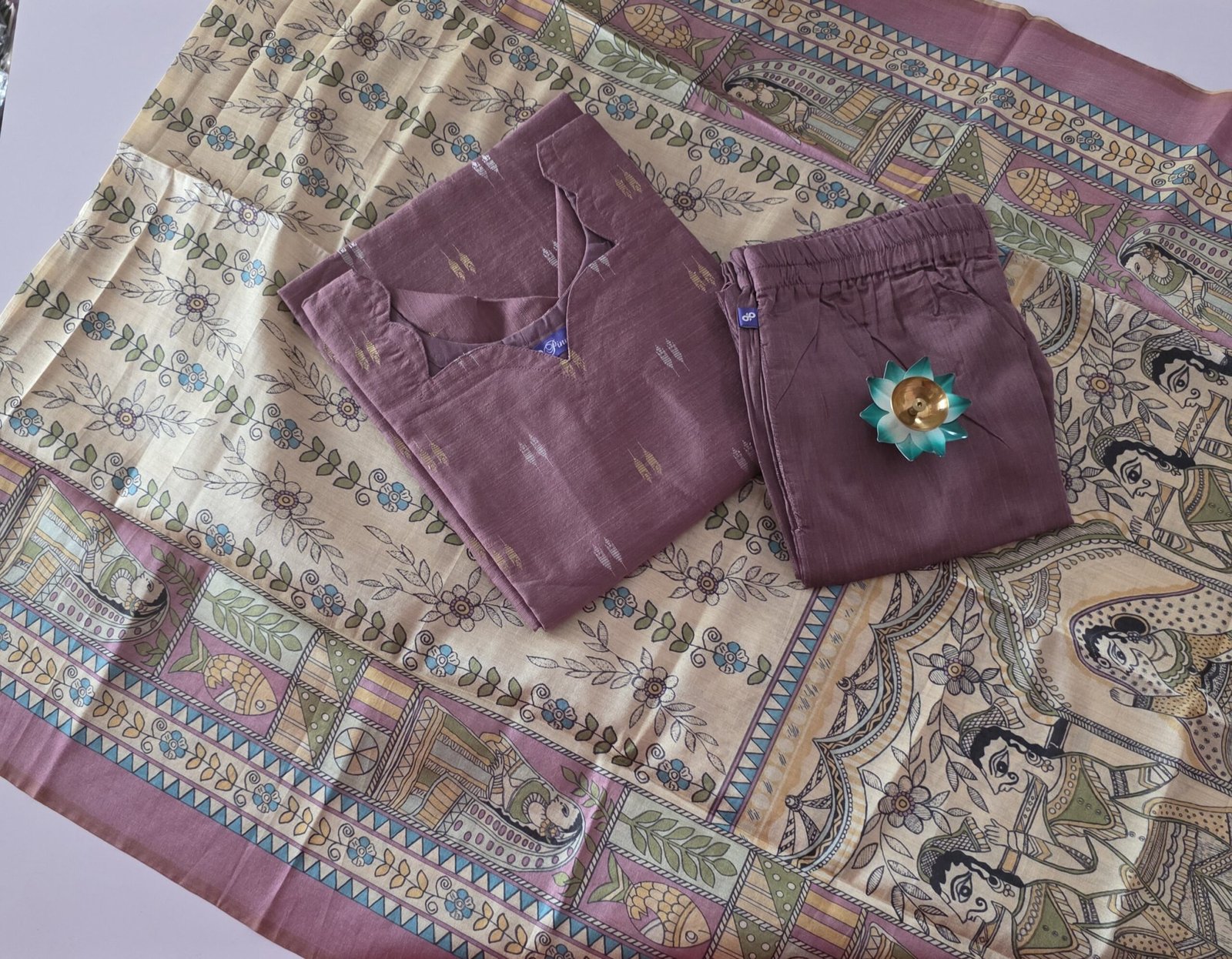 Raw Silk With Digital Printed Kalamkari Dupatta - Dusty Purple - Image 2