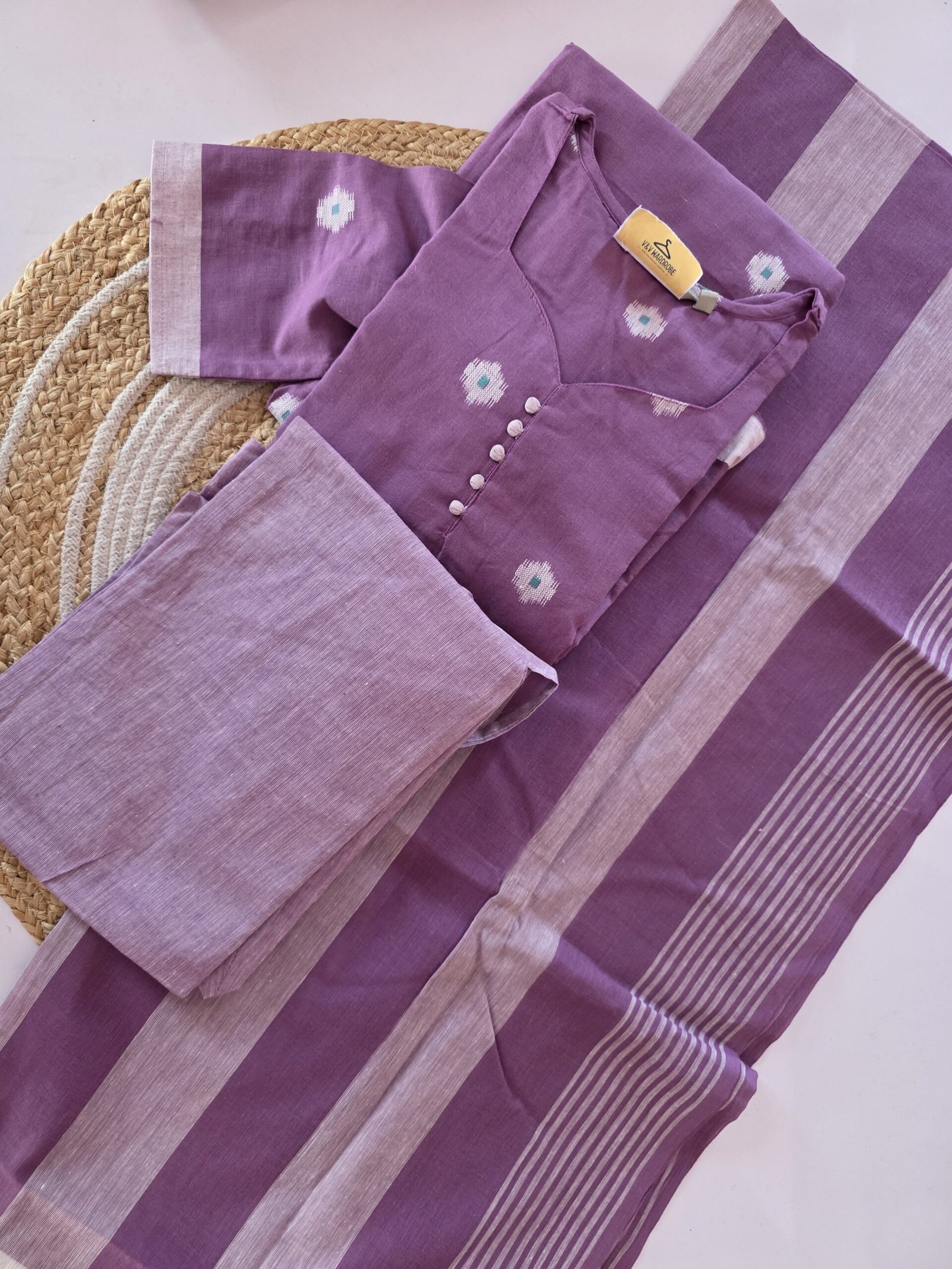 Pure Cotton 3 Pc Set - Purple