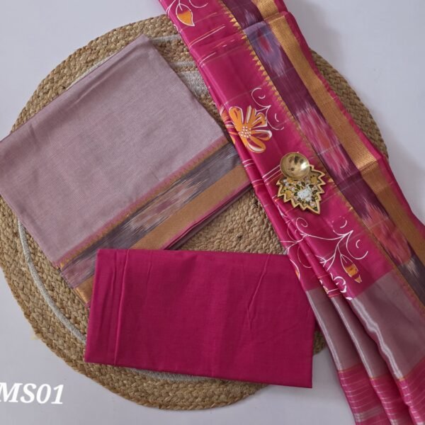 Mangalgiri Silk 3Pc Set - Pastel Pink - MS01