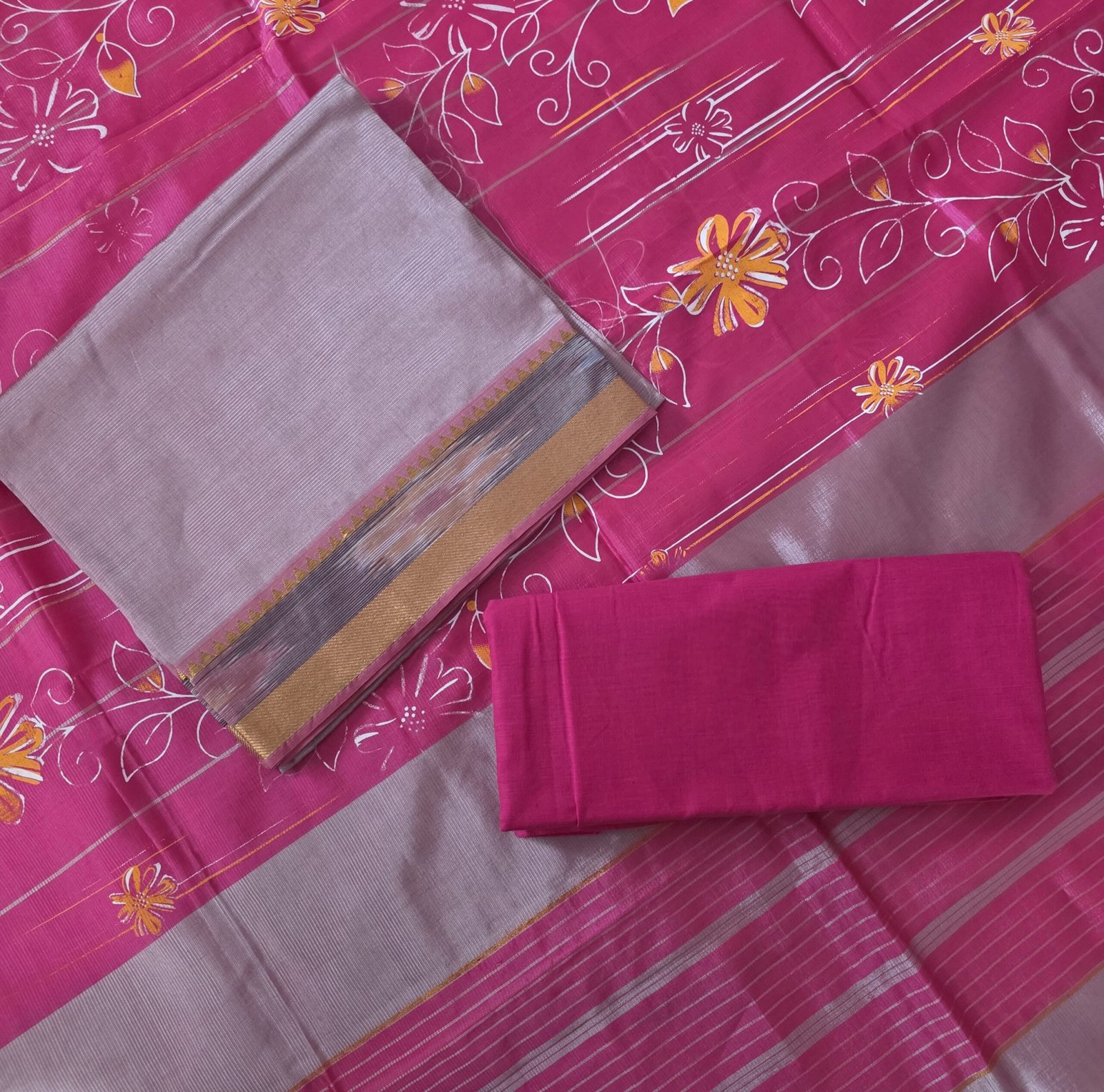 Mangalgiri Silk 3Pc Set - Pastel Pink - MS01 - Image 2