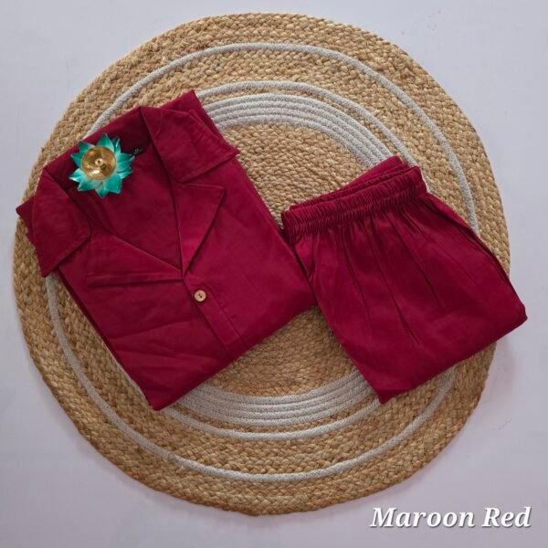 Premium Shining Flex Cotton Co Ord Set - Maroon Red