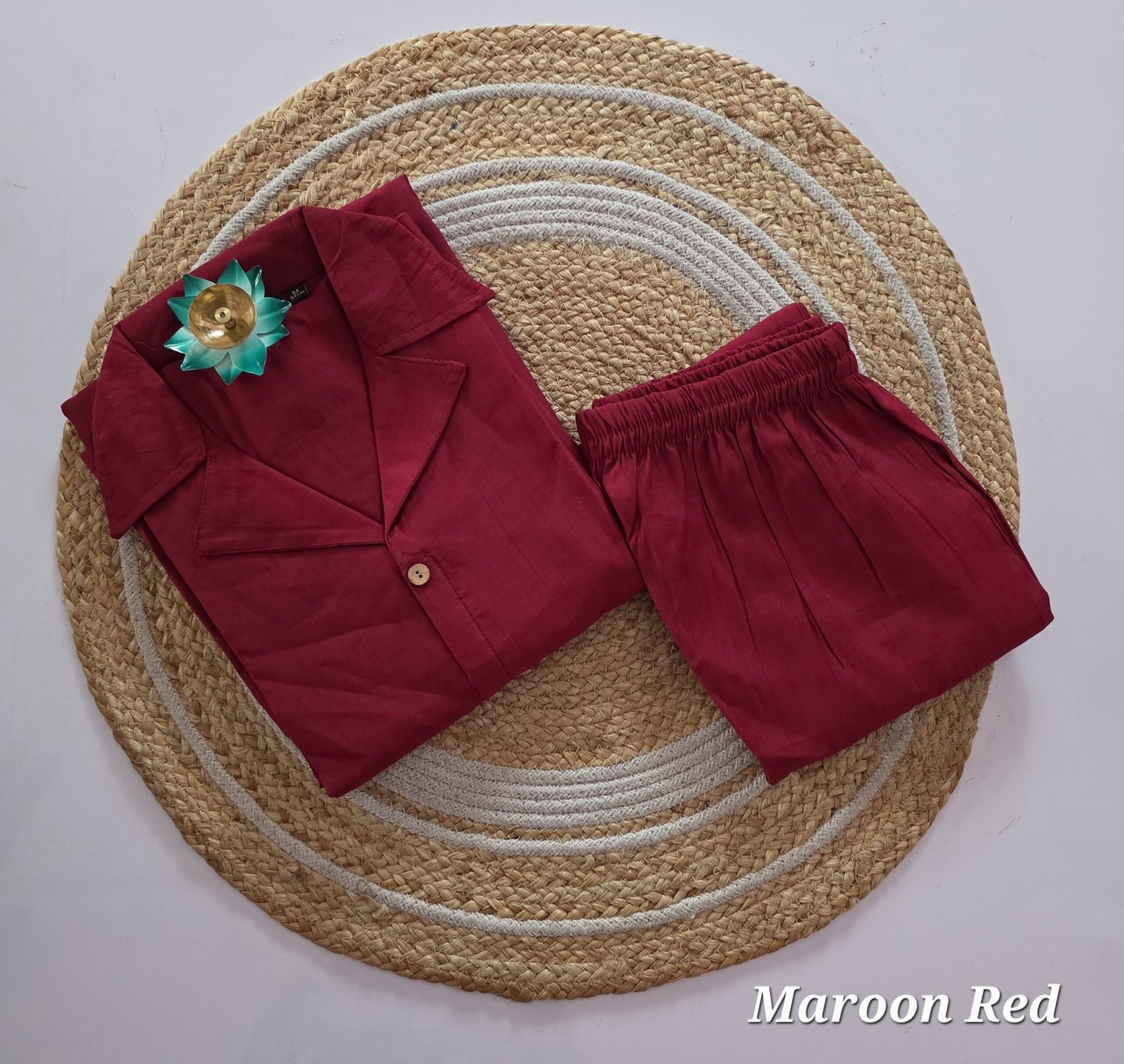 Premium Shining Flex Cotton Co Ord Set - Maroon Red