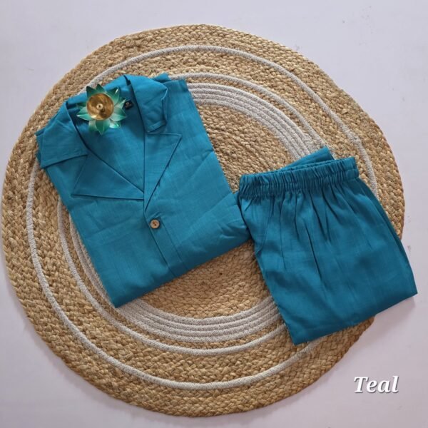 Premium Shining Flex Cotton Co Ord Set - Teal