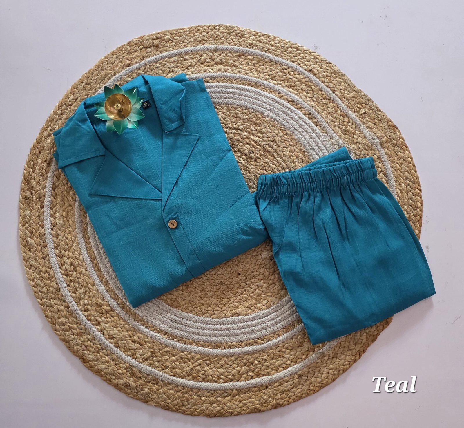 Premium Shining Flex Cotton Co Ord Set - Teal