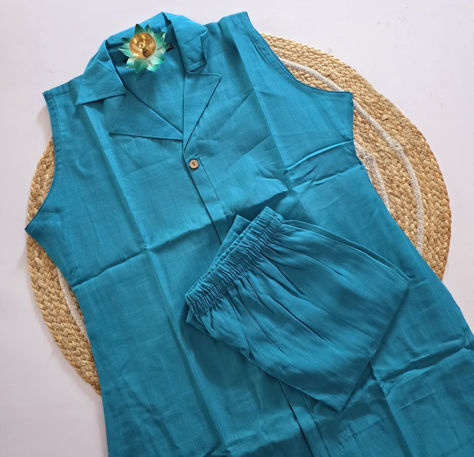 Premium Shining Flex Cotton Co Ord Set - Teal - Image 2
