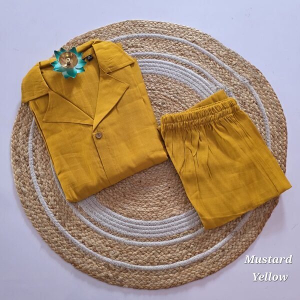 Premium Shining Flex Cotton Co Ord Set - Mustard Yellow