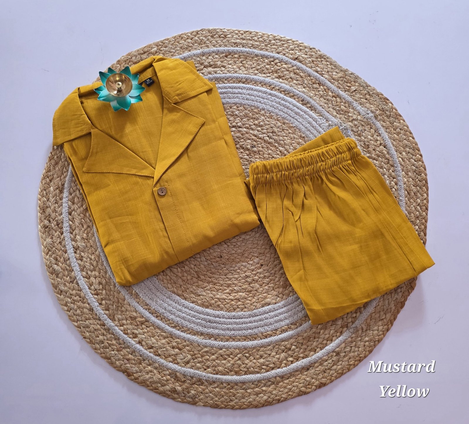 Premium Shining Flex Cotton Co Ord Set - Mustard Yellow