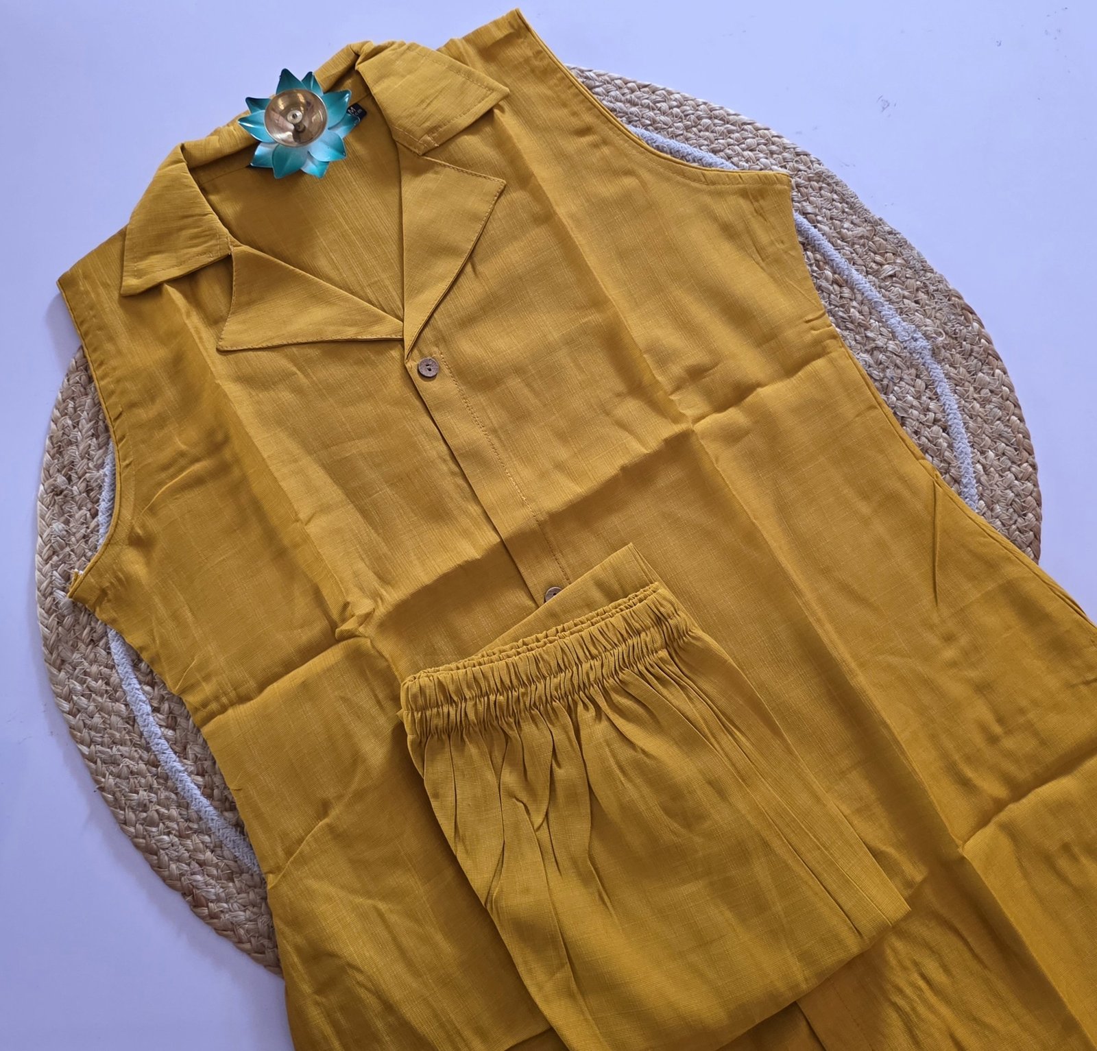 Premium Shining Flex Cotton Co Ord Set - Mustard Yellow - Image 2