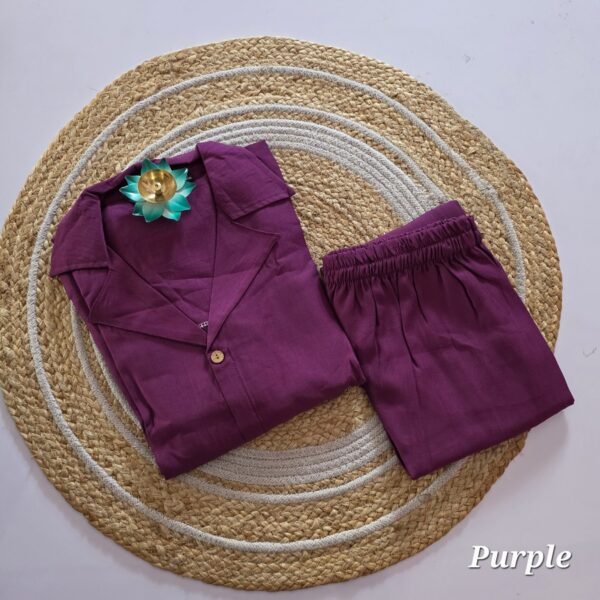 Premium Shining Flex Cotton Co Ord Set - Purple