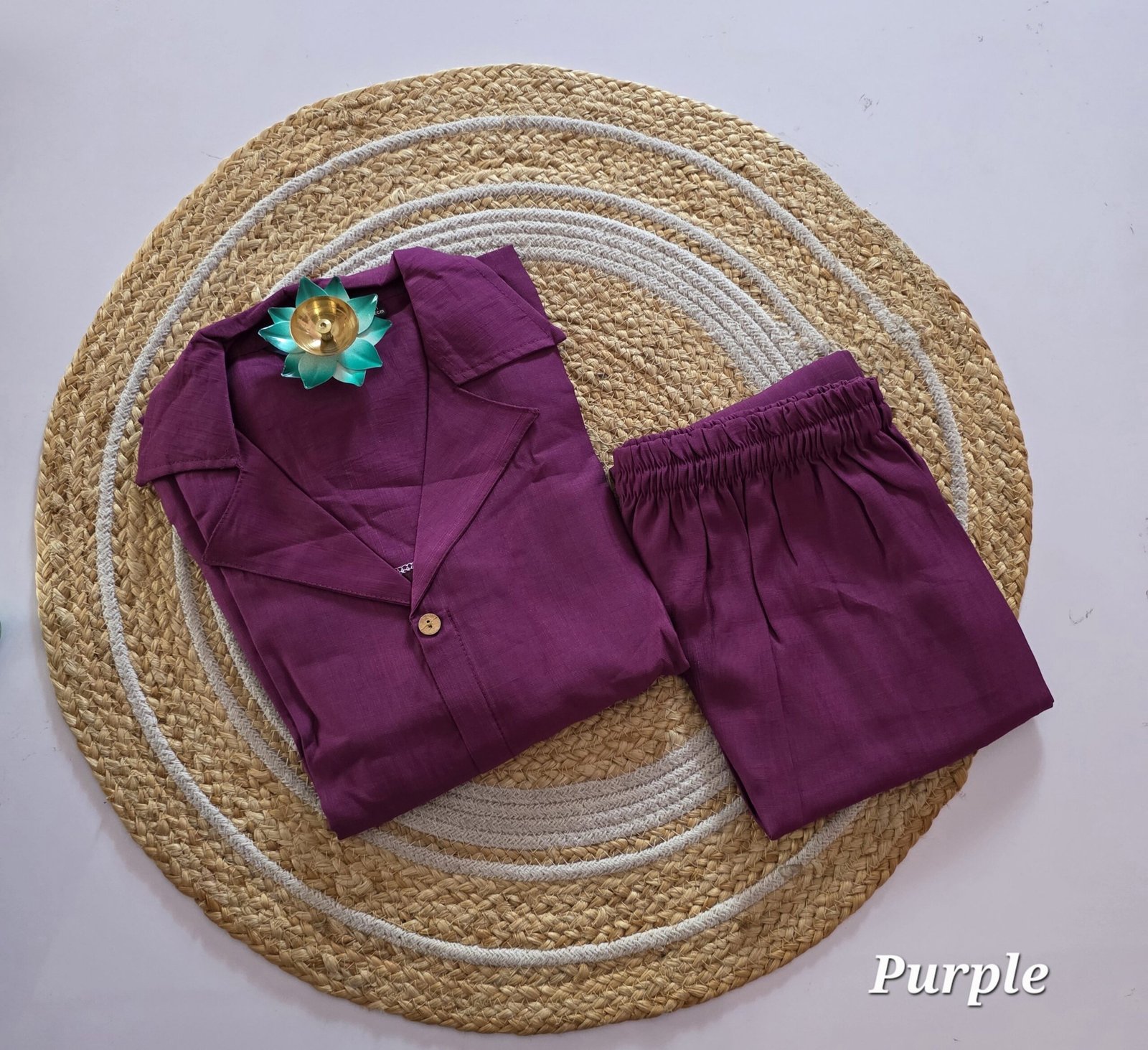 Premium Shining Flex Cotton Co Ord Set - Purple