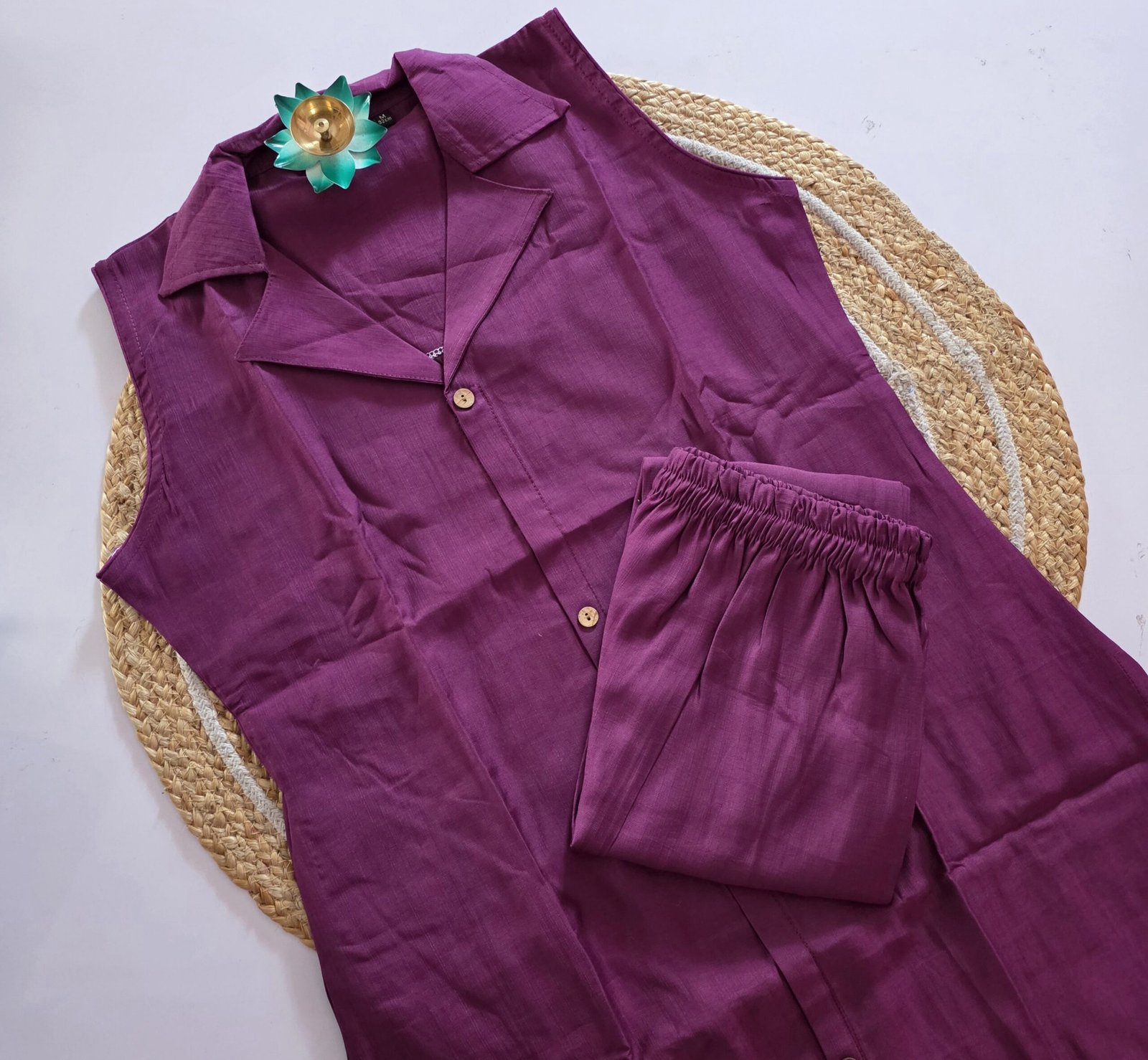 Premium Shining Flex Cotton Co Ord Set - Purple - Image 2