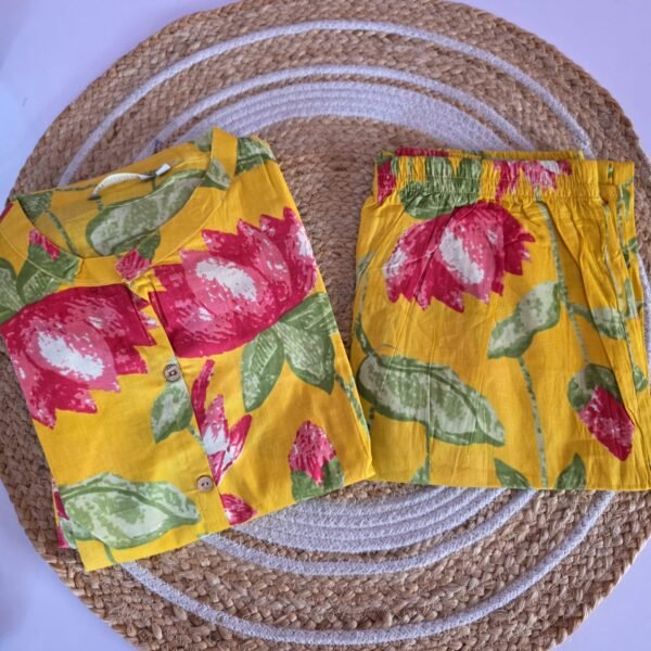 Kalamkari Cotton Co Ord Set - Yellow