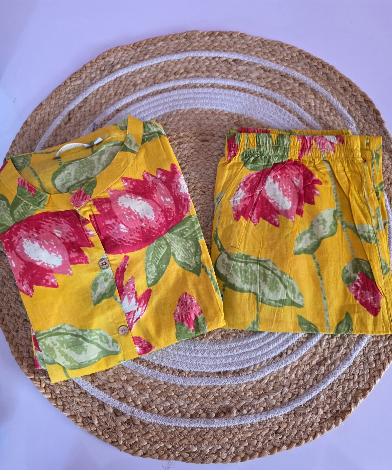 Kalamkari Cotton Co Ord Set - Yellow