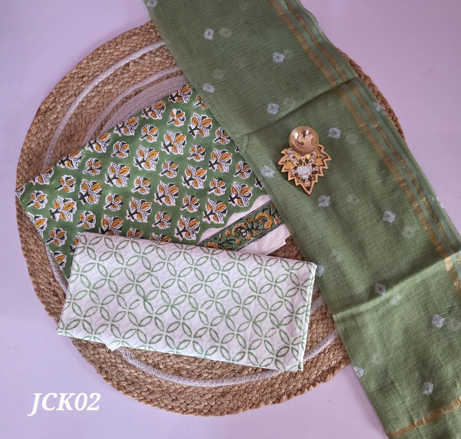 Jaipur Cotton 3Pc Set With Kota Dupatta - JCK02