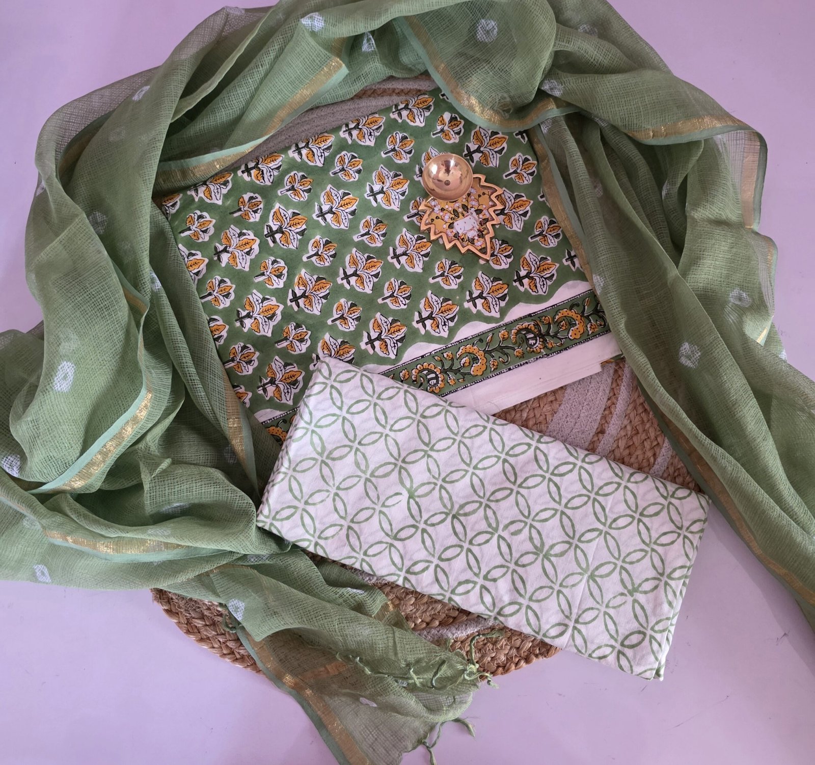 Jaipur Cotton 3Pc Set With Kota Dupatta - JCK02 - Image 2