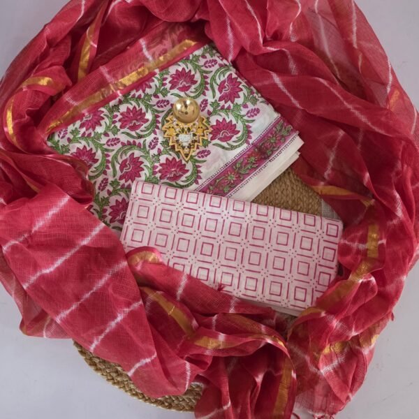 Jaipur Cotton 3Pc Set With Kota Dupatta - JCK07