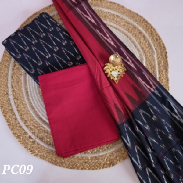 Pochampally Ikkat Cotton - PC09(Navy Blue With Red)