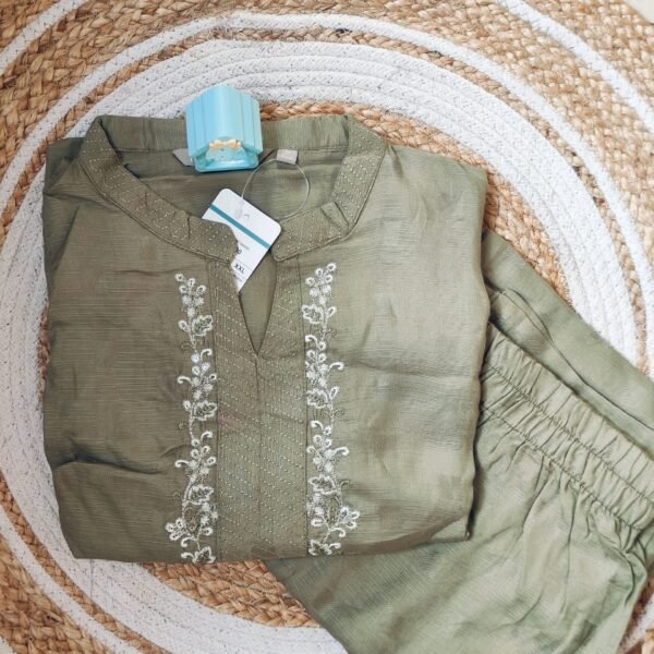 Rayon Embroidery Co Ord - Pastel Green