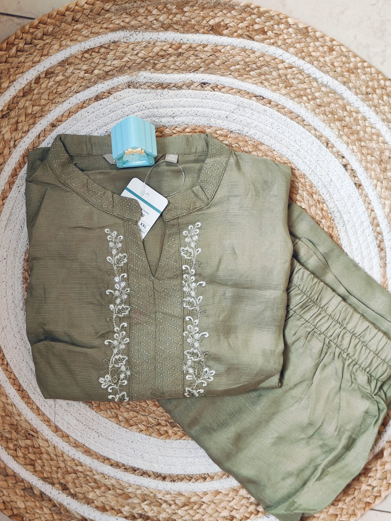 Rayon Embroidery Co Ord - Pastel Green