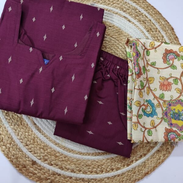 Raw Silk 3 Piece Set with Digital Printed Kalamkari Dupatta