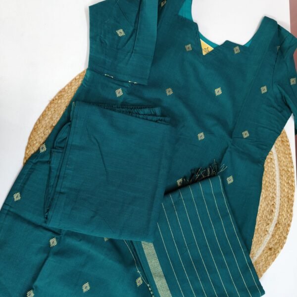 Prewashed Handloom Cotton 3 Pc Set - Teal Green
